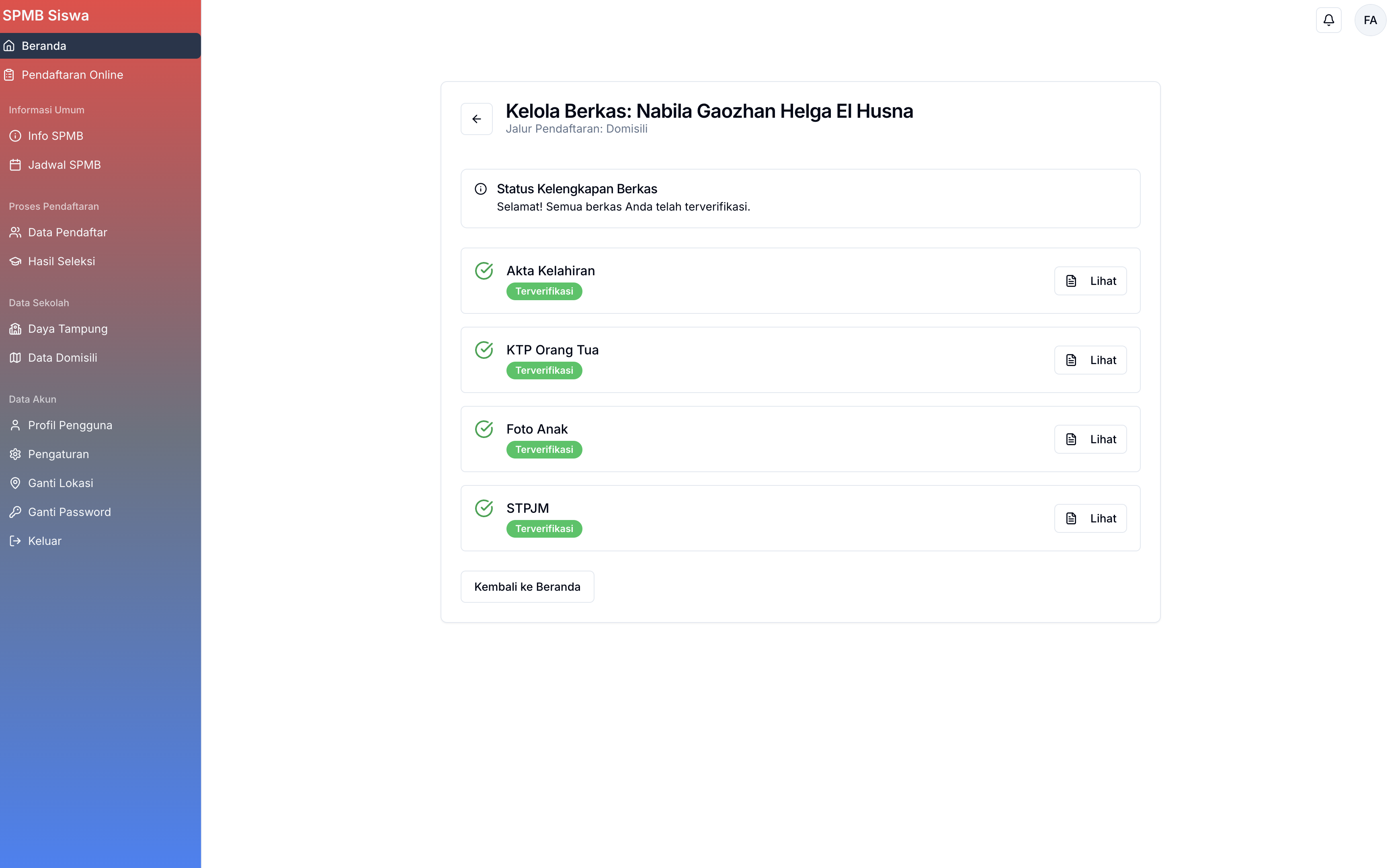 Registration status tracking for students